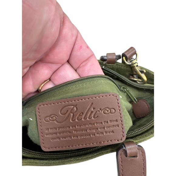 Relic Green Suede Brown Leather Floral Handle Crossbody Bag SKU 7056 - Picture 10 of 13